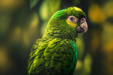 Wild Green Macaw Parrot, Ara Parrot Head, Wildlife Ararauna Bird Face, Tropical Exotic Life