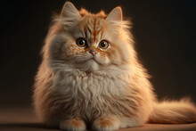 Cute Little Kitty Portrait, Golden Fur. Ginger Kitten Pet Face. Fluffy Persian Breed Cat