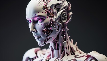 Futuristic AI Android in cinematic lighting, photoreal, realism, porcelan skin created with generative ai technology