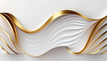 Wall Mural - 3d white background with shiny golden lines. generative ai.