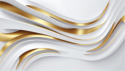 Wall Mural - 3d white background with shiny golden lines. generative ai.