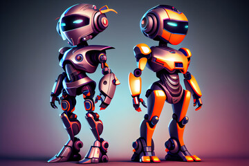 Poster - 3d robots close-up cartoon. Generative AI