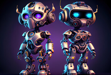 Poster - 3d robots close-up cartoon. Generative AI