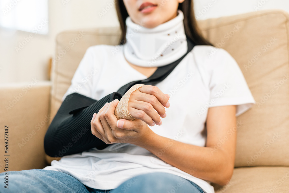 Woman suffered pain from accident fracture broken bone injury with leg ...