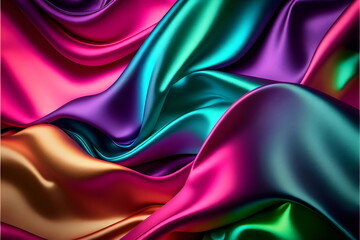 Wall Mural -  colorful and shiny satin fabric background created with generative ai