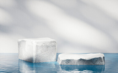 Canvas Print - Rough stone stage with water surface, 3d rendering.