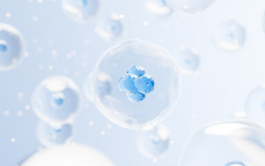 Sticker - Transparent cell with biotechnology and cosmetic concept, 3d rendering.