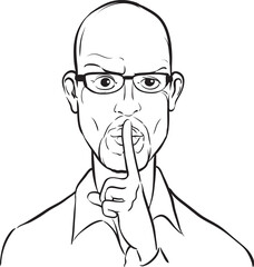 Wall Mural - whiteboard drawing bald man with finger on lips - PNG image with transparent background