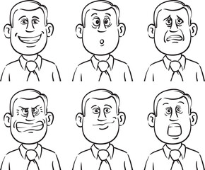 Wall Mural - whiteboard drawing businessman many faces emotions - PNG image with transparent background