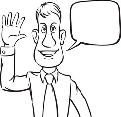 Wall Mural - whiteboard drawing businessman with speech bubble greeting - PNG image with transparent background