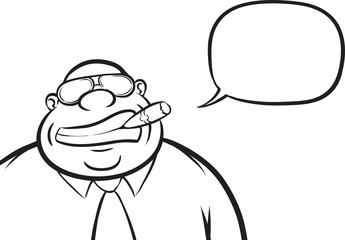 Wall Mural - whiteboard drawing cartoon cheerful boss with speech bubble - PNG image with transparent background