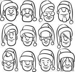 Poster - whiteboard drawing cartoon faces in Santa hat - PNG image with transparent background