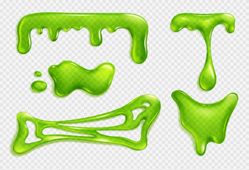 Wall Mural - green slim stretched, jelly , liquid dripping snot or glue realistic vector isolated illustration on