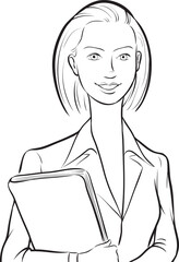 Sticker - whiteboard drawing happy business woman with folder - PNG image with transparent background