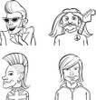 © OneLineStock - whiteboard drawing rock musicians of various music genres - PNG image with transparent background