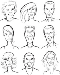 Wall Mural - whiteboard drawing smiling men and women faces collection - PNG image with transparent background