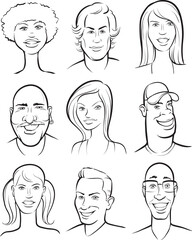 Wall Mural - whiteboard drawing smiling people faces collection - PNG image with transparent background