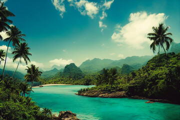 Wallpaper of beautiful tropical paradise landscape. Generative ai