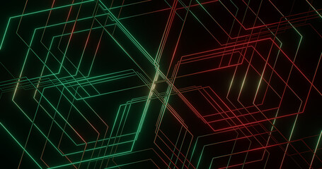 Render with red and green lines on a black background