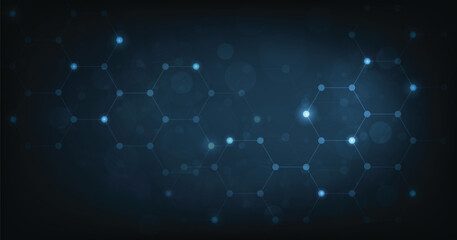 Aufkleber - Background of hexagon geometric dark blue. healthcare medical and technology background.Graphic digital science concept design.