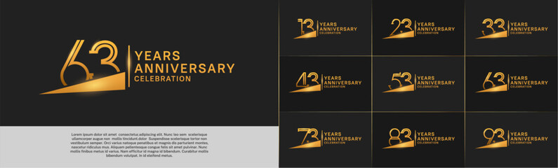 set of anniversary logotype golden color with ribbon for special celebration event