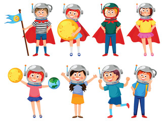 Wall Mural - kids in space astronomy theme