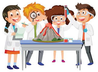 Wall Mural - Student kids doing science experiment