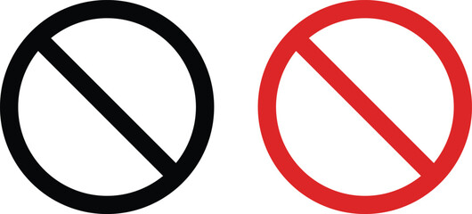 forbidden sign not allowed in red and black . ban icon symbol . stop entry sign . slash icon . prohi