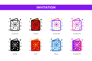 Poster - invitation icons in different style. invitation icons set. holiday symbol. different style icons set