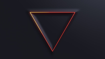 Minimalist Tech Background with Extruded Triangle and Orange Illuminated Trim. Black Surface with Embossed 3D Shape. 3D Render.