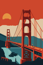 Famous Golden Gate Bridge, San Francisco Vector Illustration