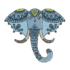 Sticker - Elephant face design, ethnic ornament isolated on white