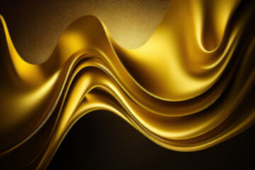 Dark gold background, golden fabric wave, silky yellow drapery backdrop design