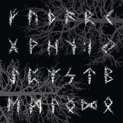 Runic tree branches white letters