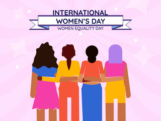 Wall Mural - International Women's Day celebration background. Illustration of four women with different culture and ethnicity.