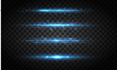 Poster - Magic soft horizontal neon lines. Set of abstract lens flares. Flash luminous blue line motion. Laser sparkle beams, glowing speed rays, sparks light effect. Luminous sparkling lined. Vector	