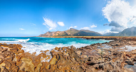 Wall Mural - Picturesque seascape of Isolidda Beach near San Vito cape.