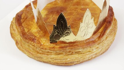 Canvas Print - galette des rois et couronne en gros plan, sur un fond blanc