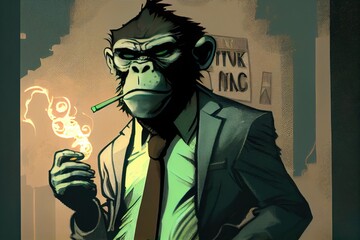 Cool monkey character design, serious monkey businessman generative ai