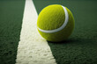 closeup of tennis ball in grass line. generative ai