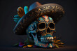 3D Sugar skull character of the Mexican festival known Day of the Dead. Hispanic heritage mexican