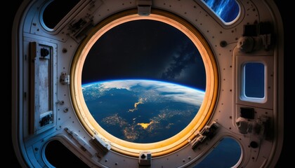 Canvas Print - view from the window of spacestation made with generative ai