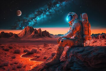 Canvas Print - astronaut on planet mars made with generative ai