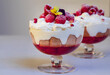Raspberry trifle with fruit jelly, custard and cream