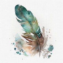 Western Feather Watercolor White Background. Generative Ai