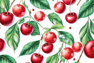 watercolor seamless pattern small cherry isolated. generative ai