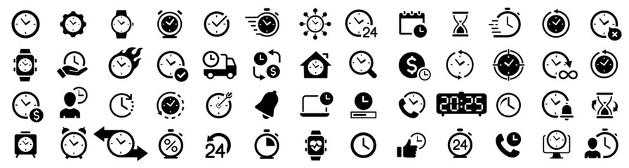 Poster - time icon set in flat style. timer, alarm, schedule, hourglass, clock icons. stopwatch symbol. web i
