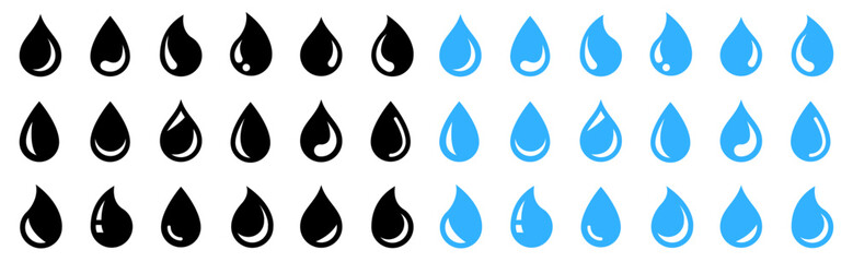 water drop shape icon. water or rain drops shape icons set. blood or oil drop. plumbing logo. flat s