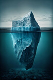 Fototapeta Na sufit - Concept of an iceberg with only the tip visible above the water, symbolizing the hidden and unseen aspects that lie beneath the surface. Generative AI