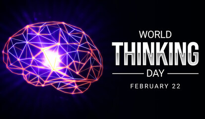 Poster - World Thinking Day background with glowing brain and typography on the side. Thinking day backdrop